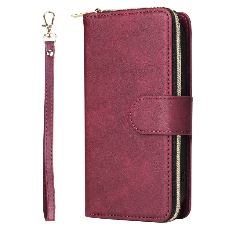 For iPhone 13 9 Card Slots Zipper Wallet Bag Leather Phone Case