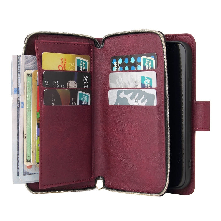 For iPhone 13 9 Card Slots Zipper Wallet Bag Leather Phone Case