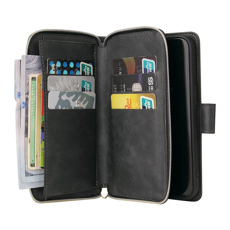 For iPhone 13 Pro 9 Card Slots Zipper Wallet Bag Leather Phone Case