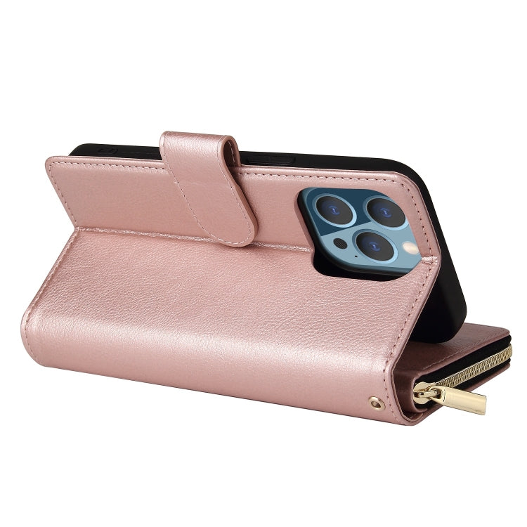 For iPhone 13 Pro 9 Card Slots Zipper Wallet Bag Leather Phone Case