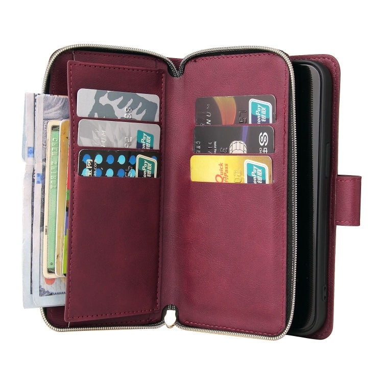 For iPhone 13 Pro 9 Card Slots Zipper Wallet Bag Leather Phone Case