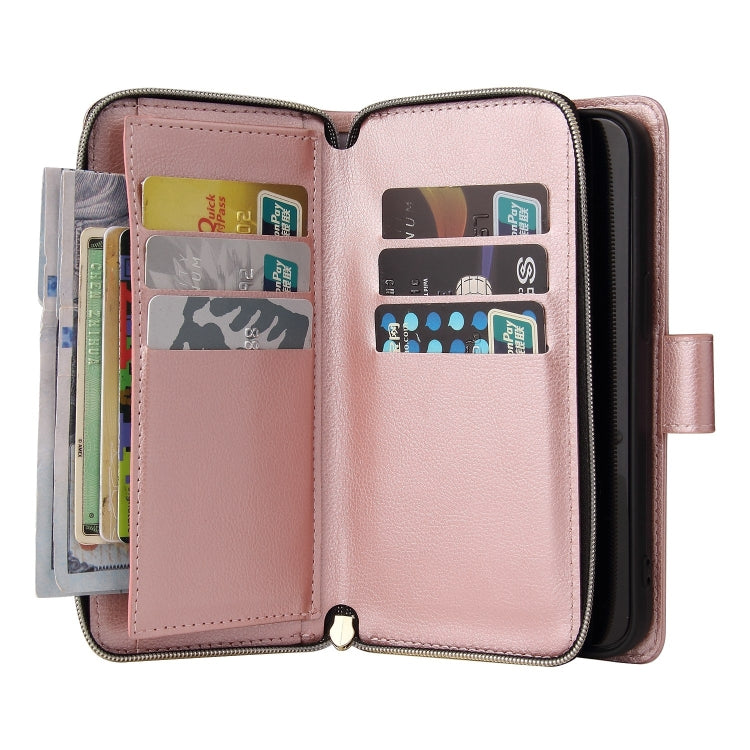 For iPhone 13 Pro Max 9 Card Slots Zipper Wallet Bag Leather Phone Case