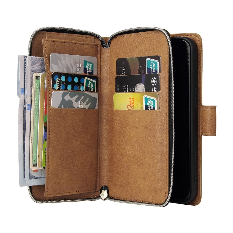 For iPhone 13 Pro Max 9 Card Slots Zipper Wallet Bag Leather Phone Case