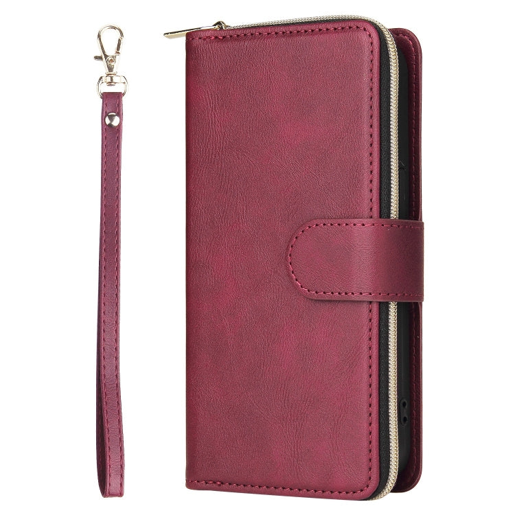 For iPhone 13 Pro Max 9 Card Slots Zipper Wallet Bag Leather Phone Case