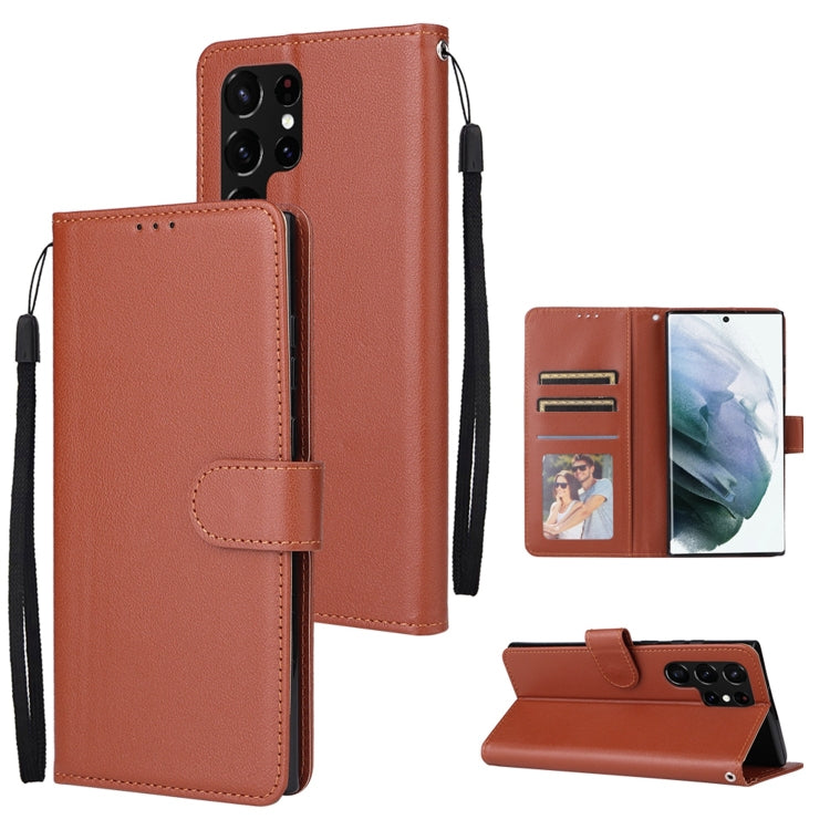 For Samsung Galaxy S22 Ultra 5G 3 Card Slots Multifunctional Leather Phone Case