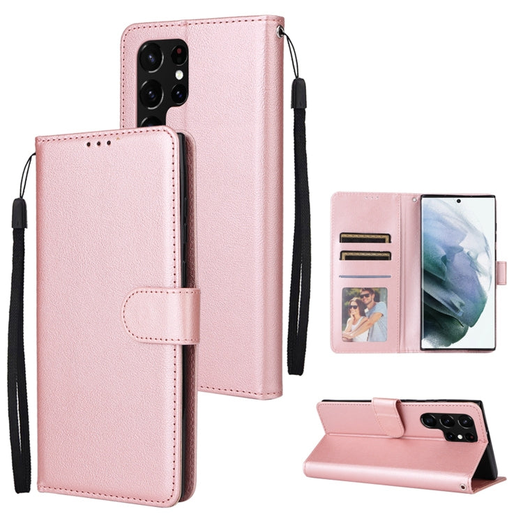 For Samsung Galaxy S22 Ultra 5G 3 Card Slots Multifunctional Leather Phone Case