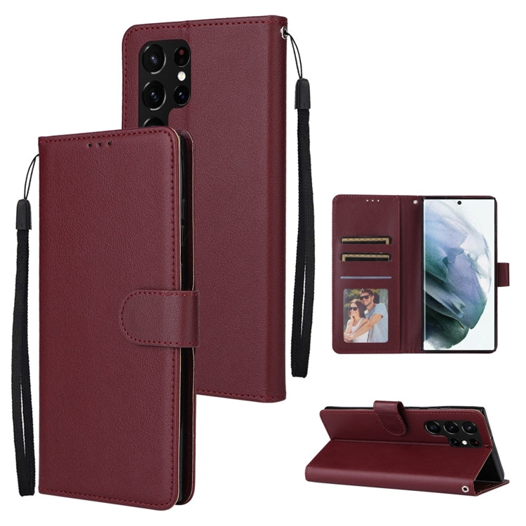 For Samsung Galaxy S22 Ultra 5G 3 Card Slots Multifunctional Leather Phone Case