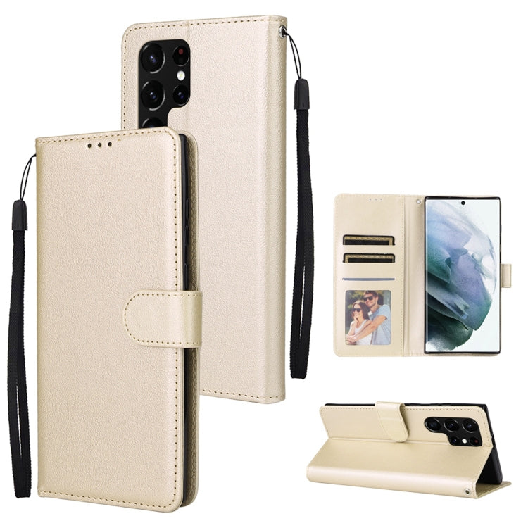 For Samsung Galaxy S22 Ultra 5G 3 Card Slots Multifunctional Leather Phone Case