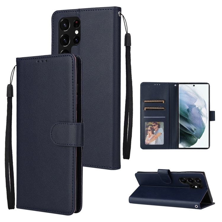 For Samsung Galaxy S22 Ultra 5G 3 Card Slots Multifunctional Leather Phone Case