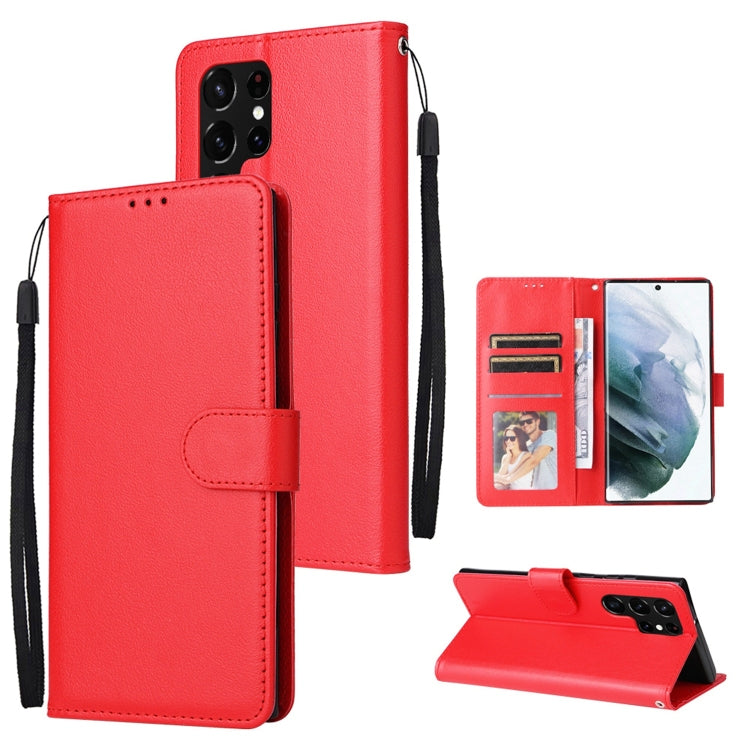 For Samsung Galaxy S22 Ultra 5G 3 Card Slots Multifunctional Leather Phone Case