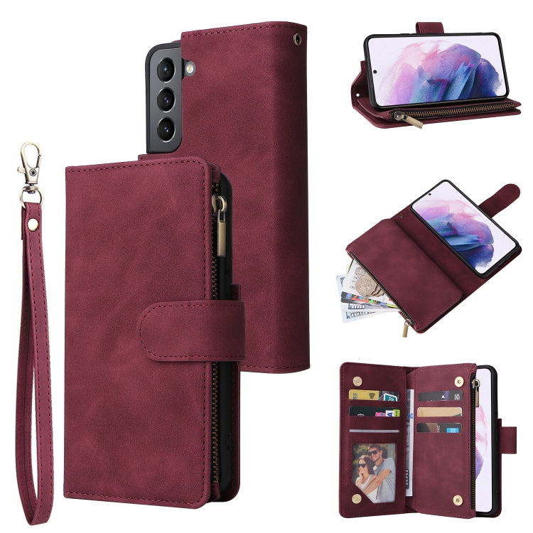 For Samsung Galaxy S22+ 5G Multifunctional Frosted Zipper Wallet Leather Phone Case