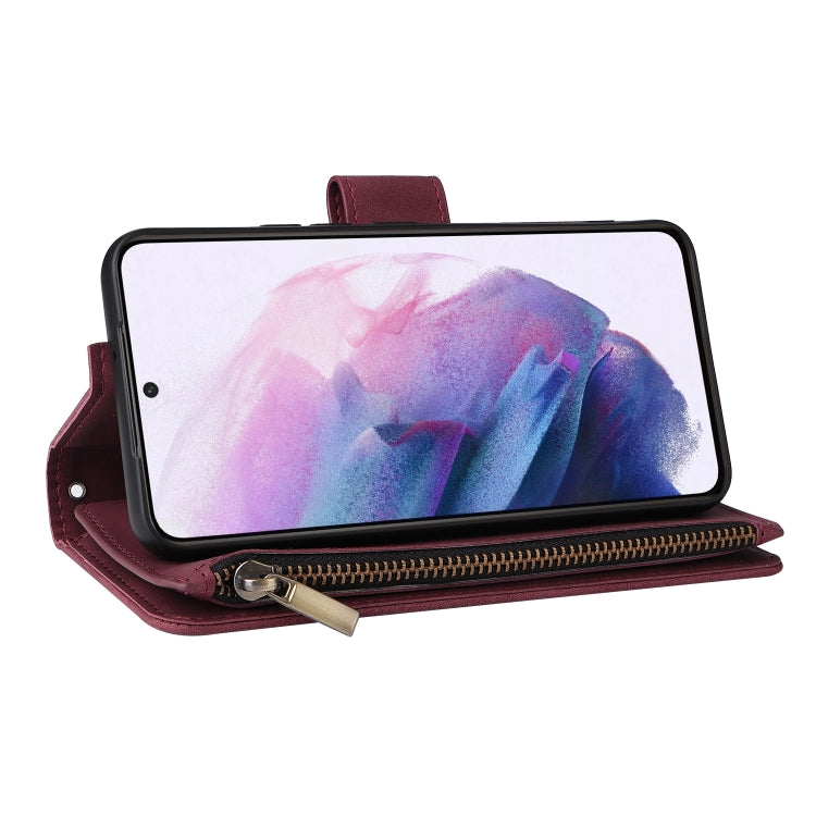 For Samsung Galaxy S22+ 5G Multifunctional Frosted Zipper Wallet Leather Phone Case