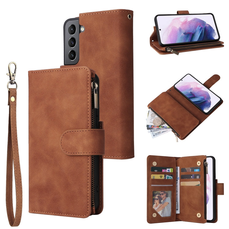 For Samsung Galaxy S22+ 5G Multifunctional Frosted Zipper Wallet Leather Phone Case