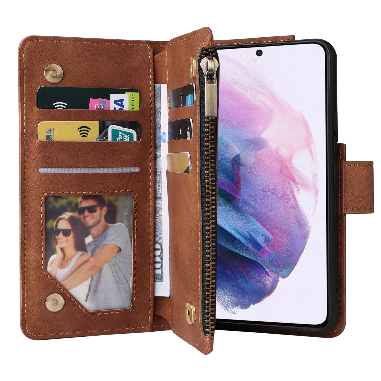 For Samsung Galaxy S22+ 5G Multifunctional Frosted Zipper Wallet Leather Phone Case
