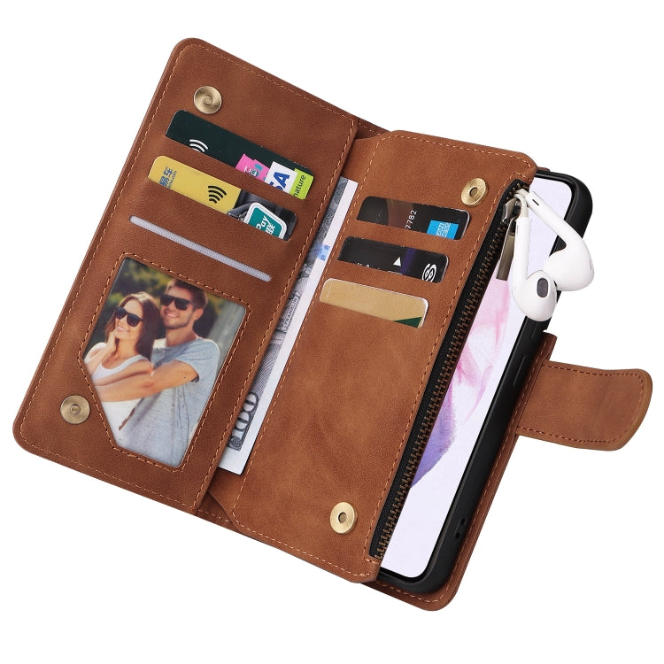For Samsung Galaxy S22+ 5G Multifunctional Frosted Zipper Wallet Leather Phone Case