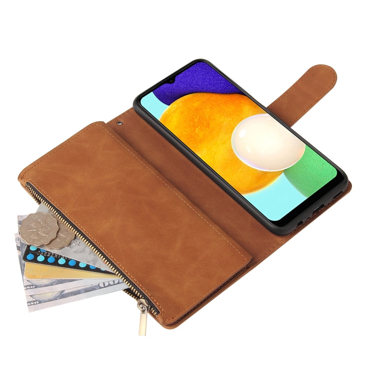 For Samsung Galaxy A03s 166.5mm Multifunctional Frosted Zipper Wallet Leather Phone Case