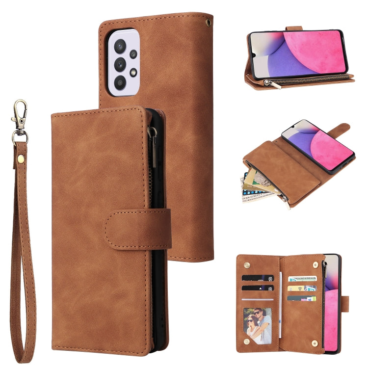 For Samsung Galaxy A33 5G Multifunctional Frosted Zipper Wallet Leather Phone Case