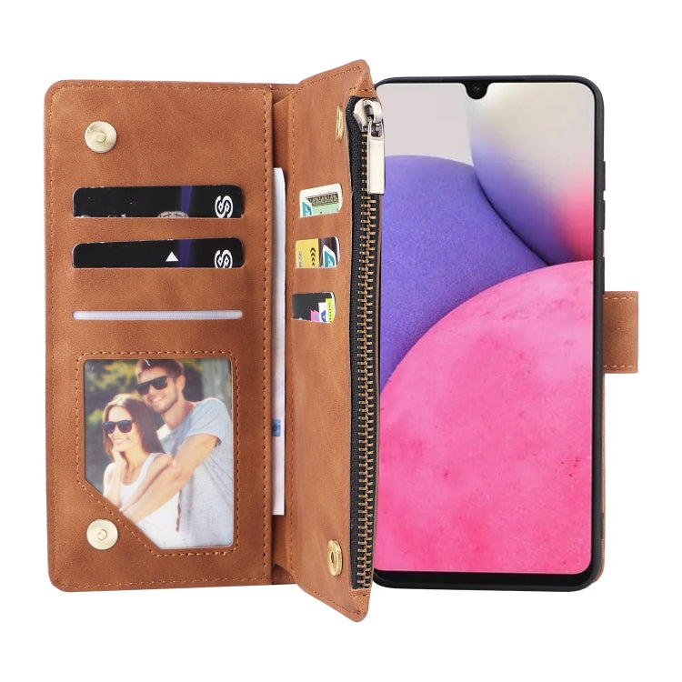 For Samsung Galaxy A33 5G Multifunctional Frosted Zipper Wallet Leather Phone Case