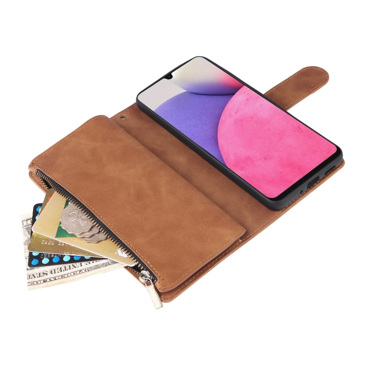 For Samsung Galaxy A33 5G Multifunctional Frosted Zipper Wallet Leather Phone Case