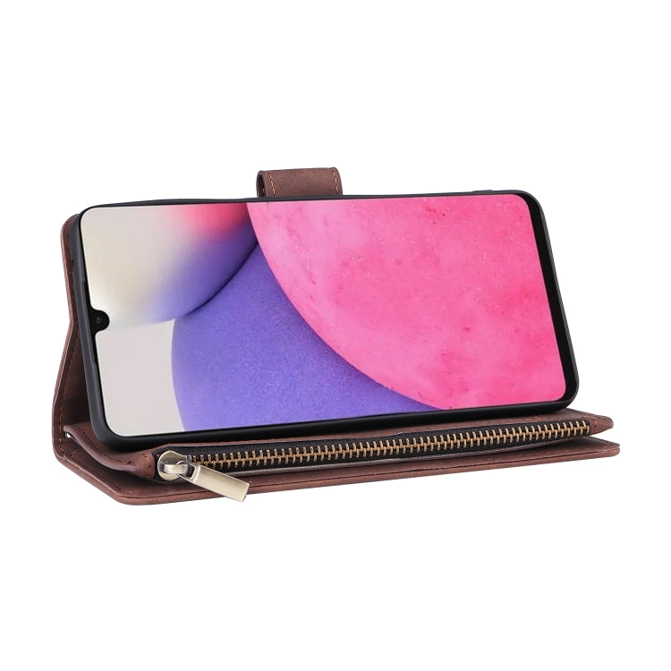 For Samsung Galaxy A33 5G Multifunctional Frosted Zipper Wallet Leather Phone Case