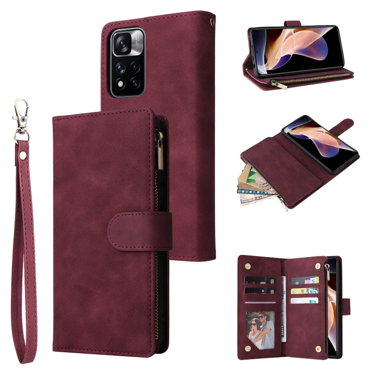 For Xiaomi Redmi Note 11 Pro China Multifunctional Frosted Zipper Wallet Leather Phone Case