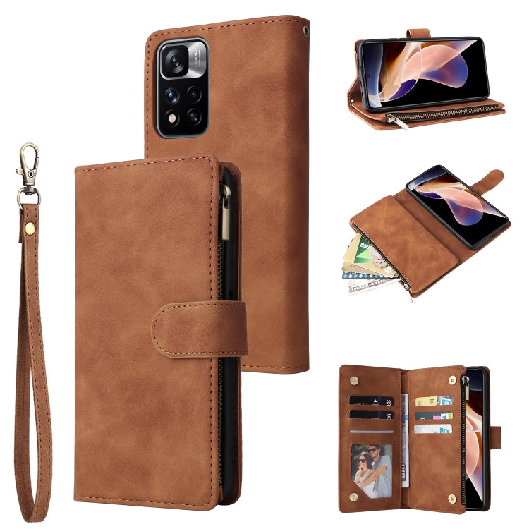 For Xiaomi Redmi Note 11 Pro China Multifunctional Frosted Zipper Wallet Leather Phone Case