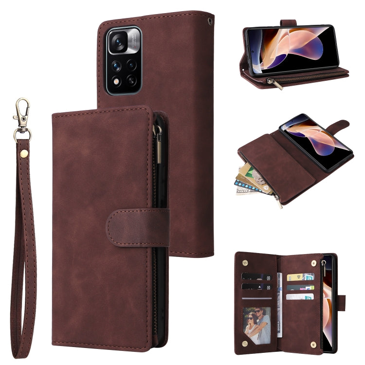 For Xiaomi Redmi Note 11 Pro China Multifunctional Frosted Zipper Wallet Leather Phone Case