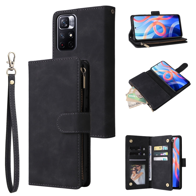 For Xiaomi Redmi Note 11 China Multifunctional Frosted Zipper Wallet Leather Phone Case