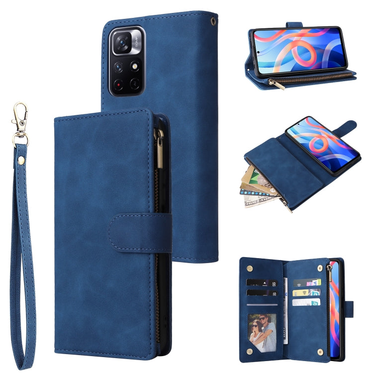 For Xiaomi Redmi Note 11 China Multifunctional Frosted Zipper Wallet Leather Phone Case