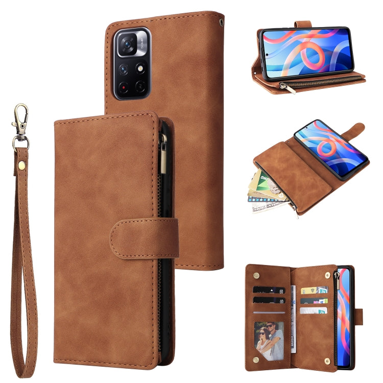 For Xiaomi Redmi Note 11 China Multifunctional Frosted Zipper Wallet Leather Phone Case