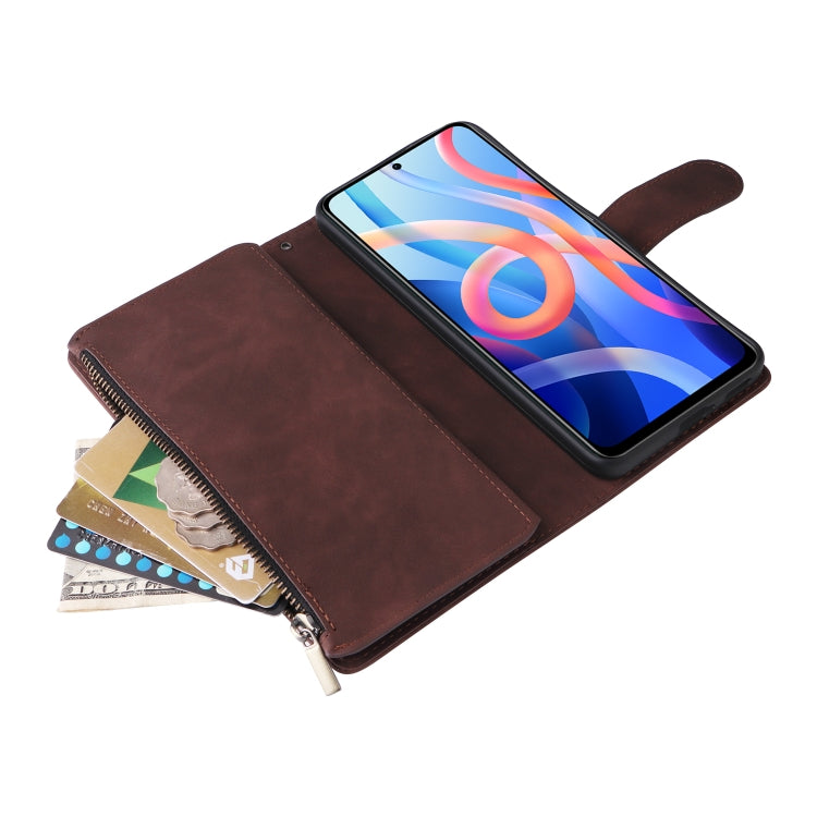 For Xiaomi Redmi Note 11 China Multifunctional Frosted Zipper Wallet Leather Phone Case
