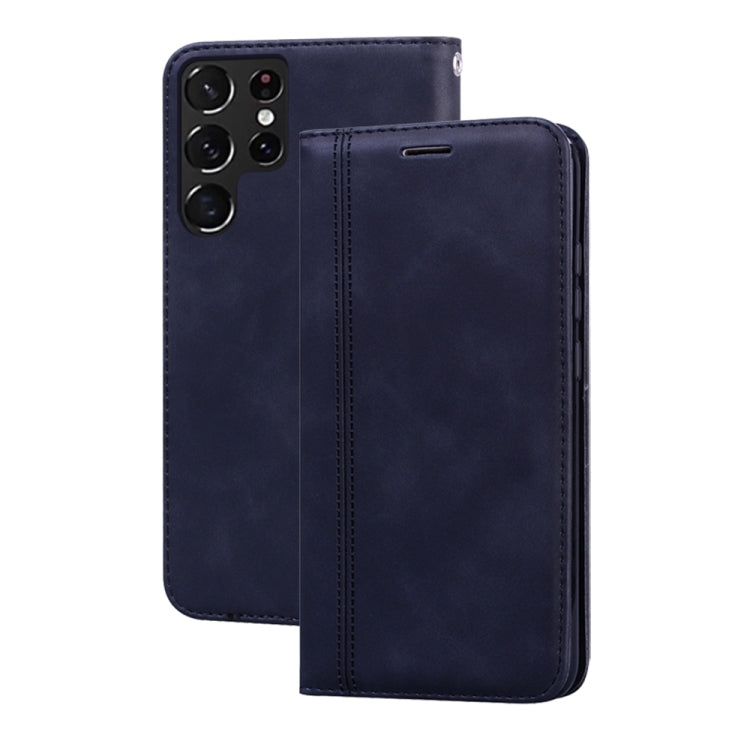 For Samsung Galaxy S22 Ultra 5G Frosted Business Magnetic Flip Leather Phone Case