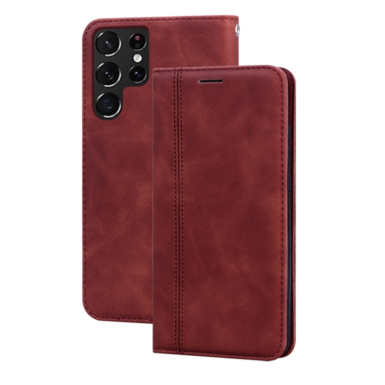 For Samsung Galaxy S22 Ultra 5G Frosted Business Magnetic Flip Leather Phone Case