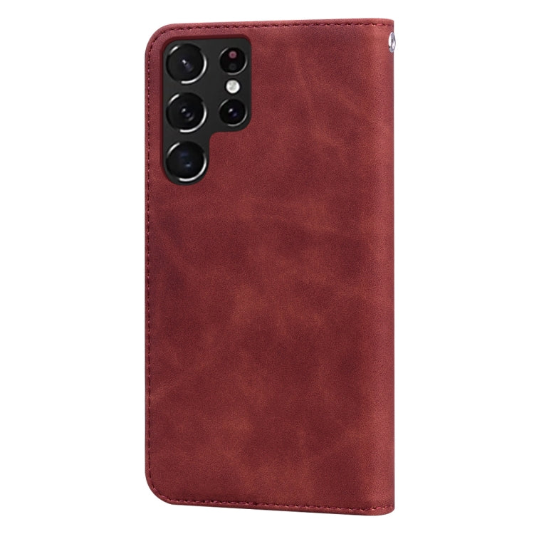 For Samsung Galaxy S22 Ultra 5G Frosted Business Magnetic Flip Leather Phone Case