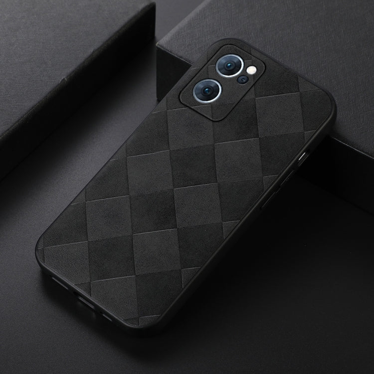 For OPPO Reno7 5G Chinese Version Weave Plaid PU Phone Case