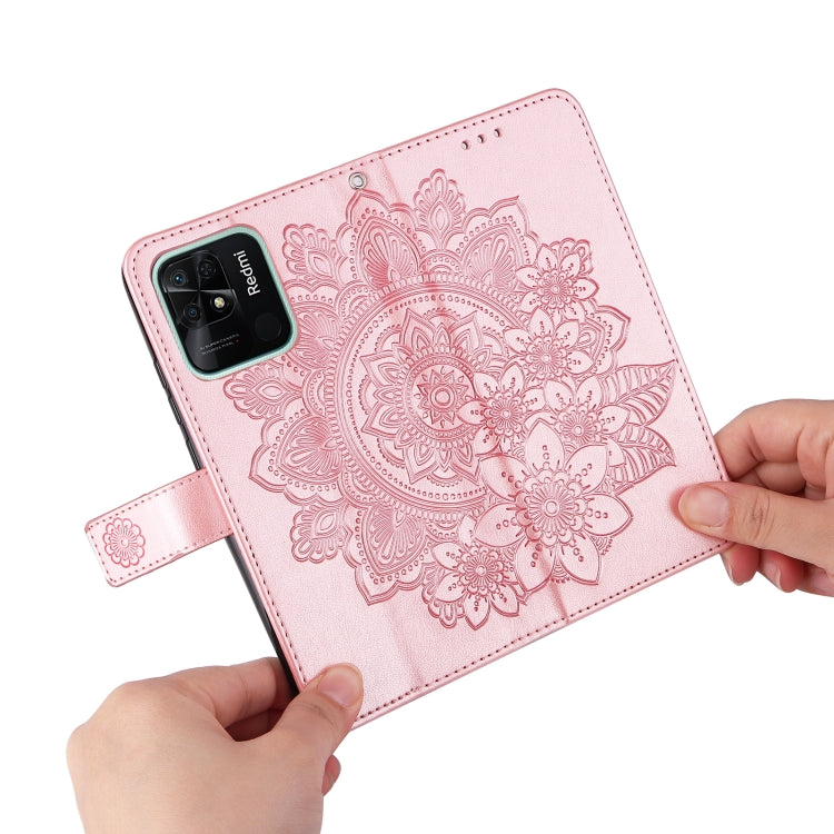 For Xiaomi Redmi 10C 4G/Redmi 10 India 7-petal Flowers Embossed Flip Leather Phone Case