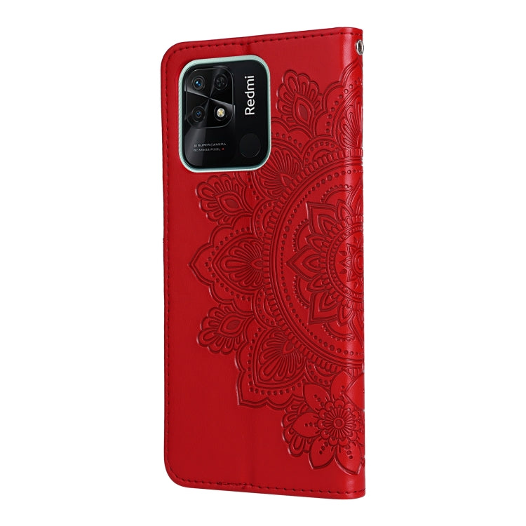 For Xiaomi Redmi 10C 4G/Redmi 10 India 7-petal Flowers Embossed Flip Leather Phone Case