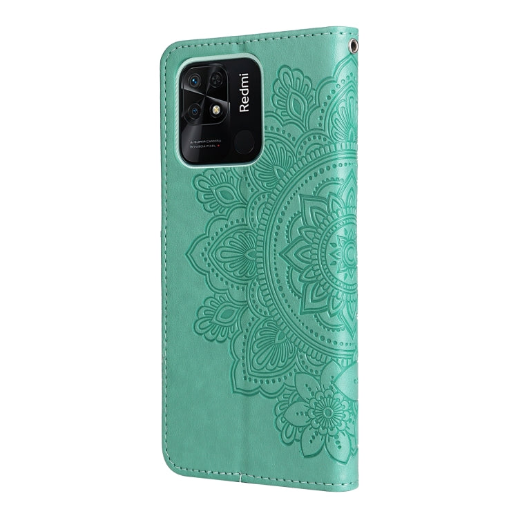 For Xiaomi Redmi 10C 4G/Redmi 10 India 7-petal Flowers Embossed Flip Leather Phone Case