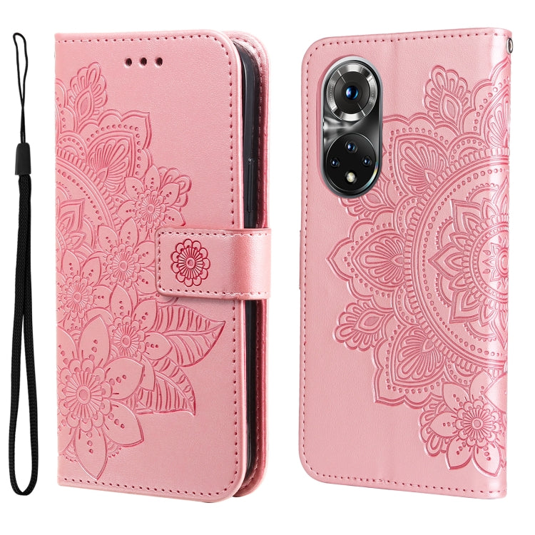 For Huawei Nova 9 Pro/Honor 50 Pro 7-petal Flowers Embossed Flip Leather Phone Case
