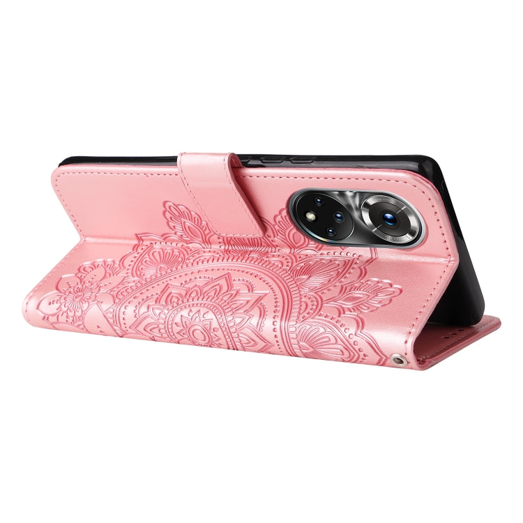 For Huawei Nova 9 Pro/Honor 50 Pro 7-petal Flowers Embossed Flip Leather Phone Case