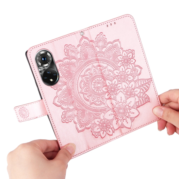 For Huawei Nova 9 Pro/Honor 50 Pro 7-petal Flowers Embossed Flip Leather Phone Case