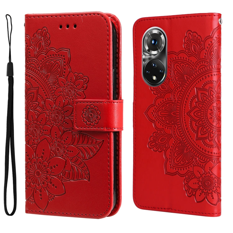 For Huawei Nova 9 Pro/Honor 50 Pro 7-petal Flowers Embossed Flip Leather Phone Case