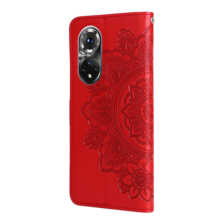 For Huawei Nova 9 Pro/Honor 50 Pro 7-petal Flowers Embossed Flip Leather Phone Case