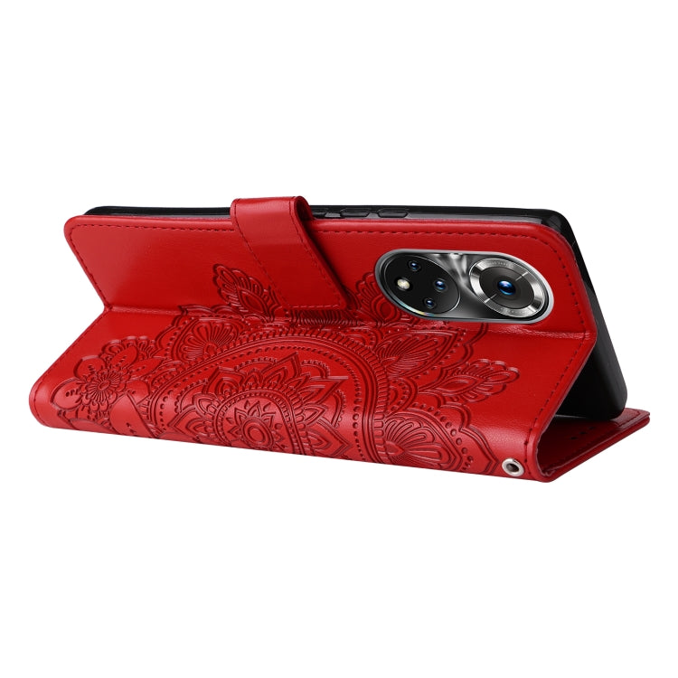 For Huawei Nova 9 Pro/Honor 50 Pro 7-petal Flowers Embossed Flip Leather Phone Case