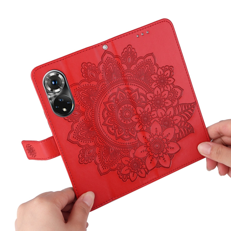 For Huawei Nova 9 Pro/Honor 50 Pro 7-petal Flowers Embossed Flip Leather Phone Case