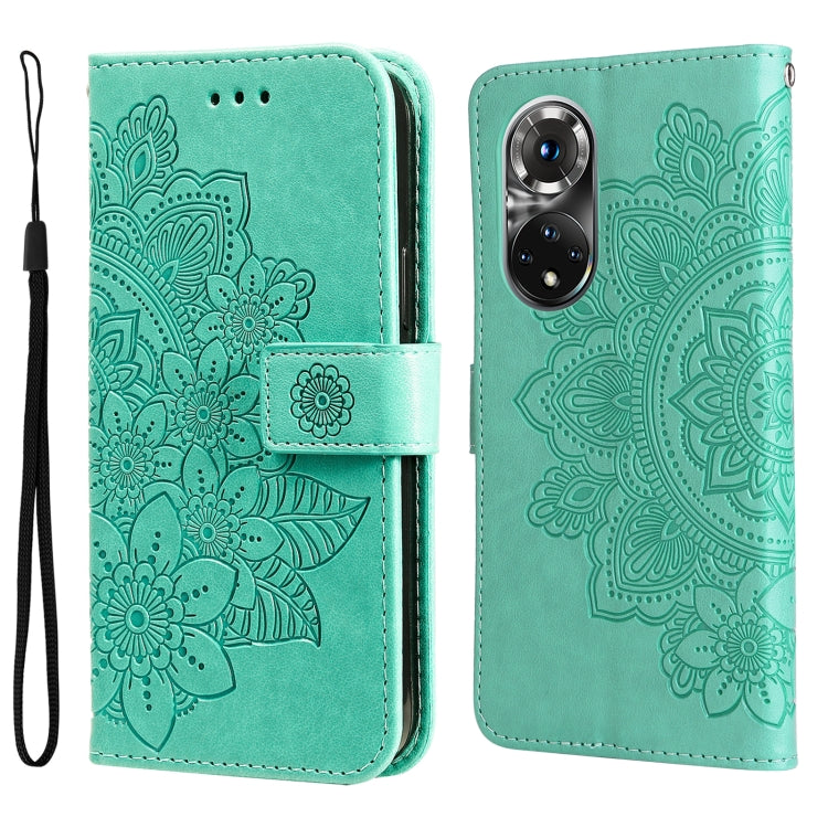 For Huawei Nova 9 Pro/Honor 50 Pro 7-petal Flowers Embossed Flip Leather Phone Case