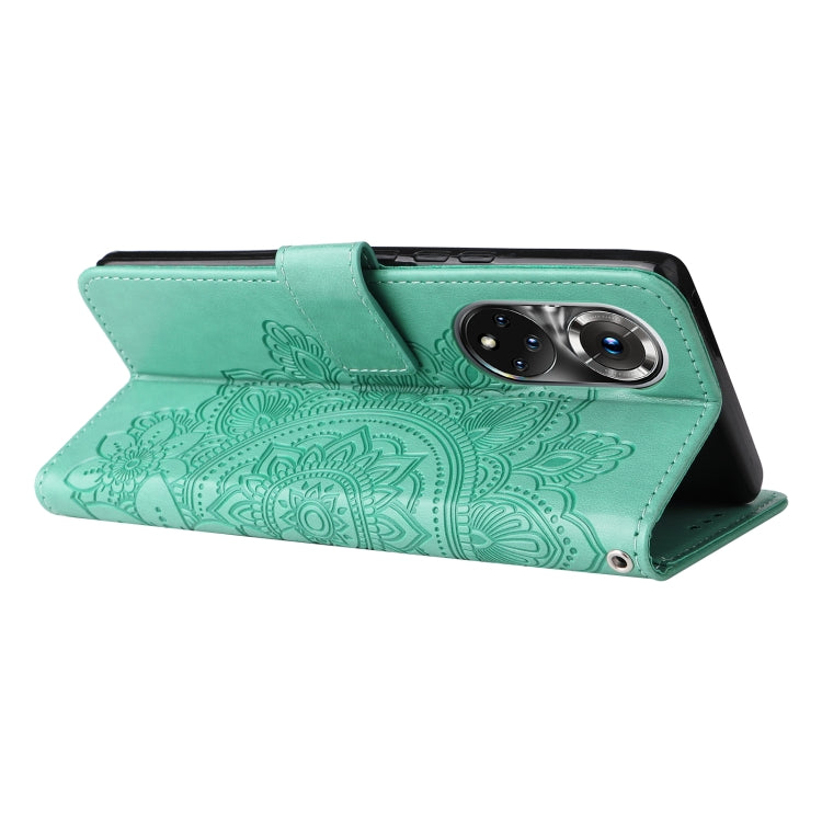 For Huawei Nova 9 Pro/Honor 50 Pro 7-petal Flowers Embossed Flip Leather Phone Case