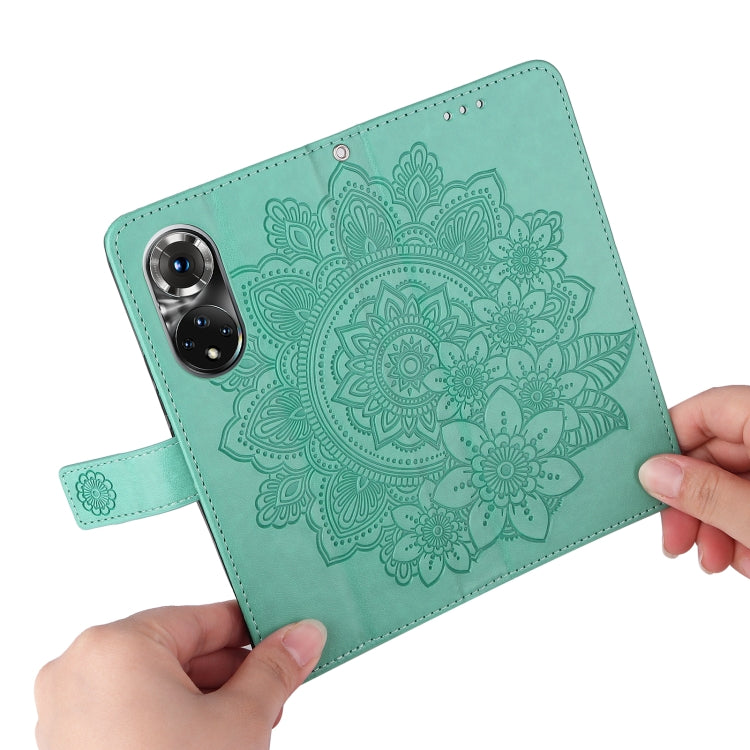 For Huawei Nova 9 Pro/Honor 50 Pro 7-petal Flowers Embossed Flip Leather Phone Case