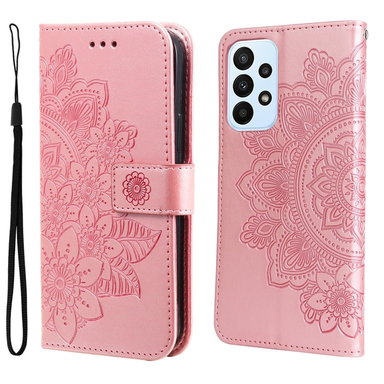 For Samsung Galaxy A23/M23/F23 7-petal Flowers Embossed Flip Leather Phone Case