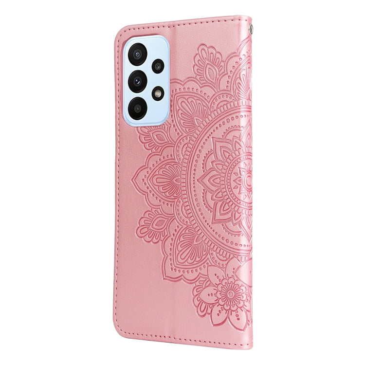 For Samsung Galaxy A23/M23/F23 7-petal Flowers Embossed Flip Leather Phone Case